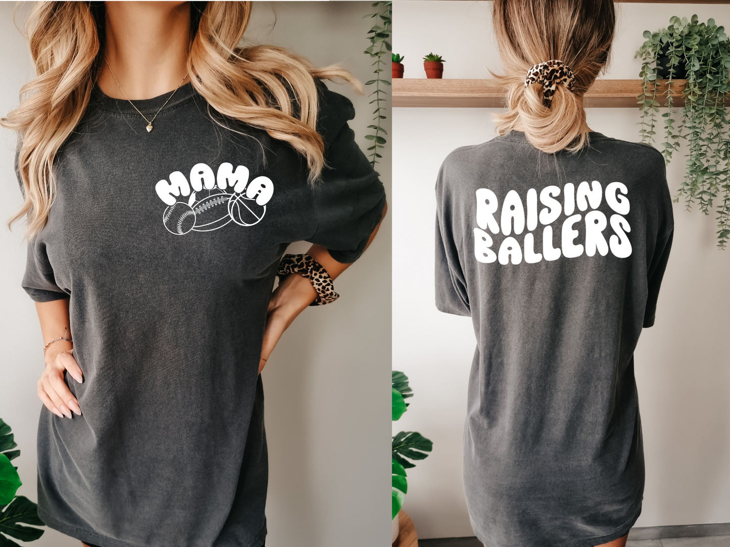 Mama with baseball, football and basketball-front