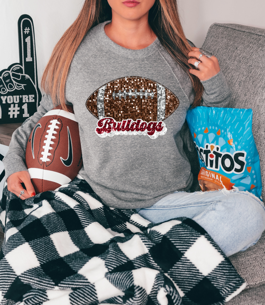 Bulldogs, sequin - football red & white