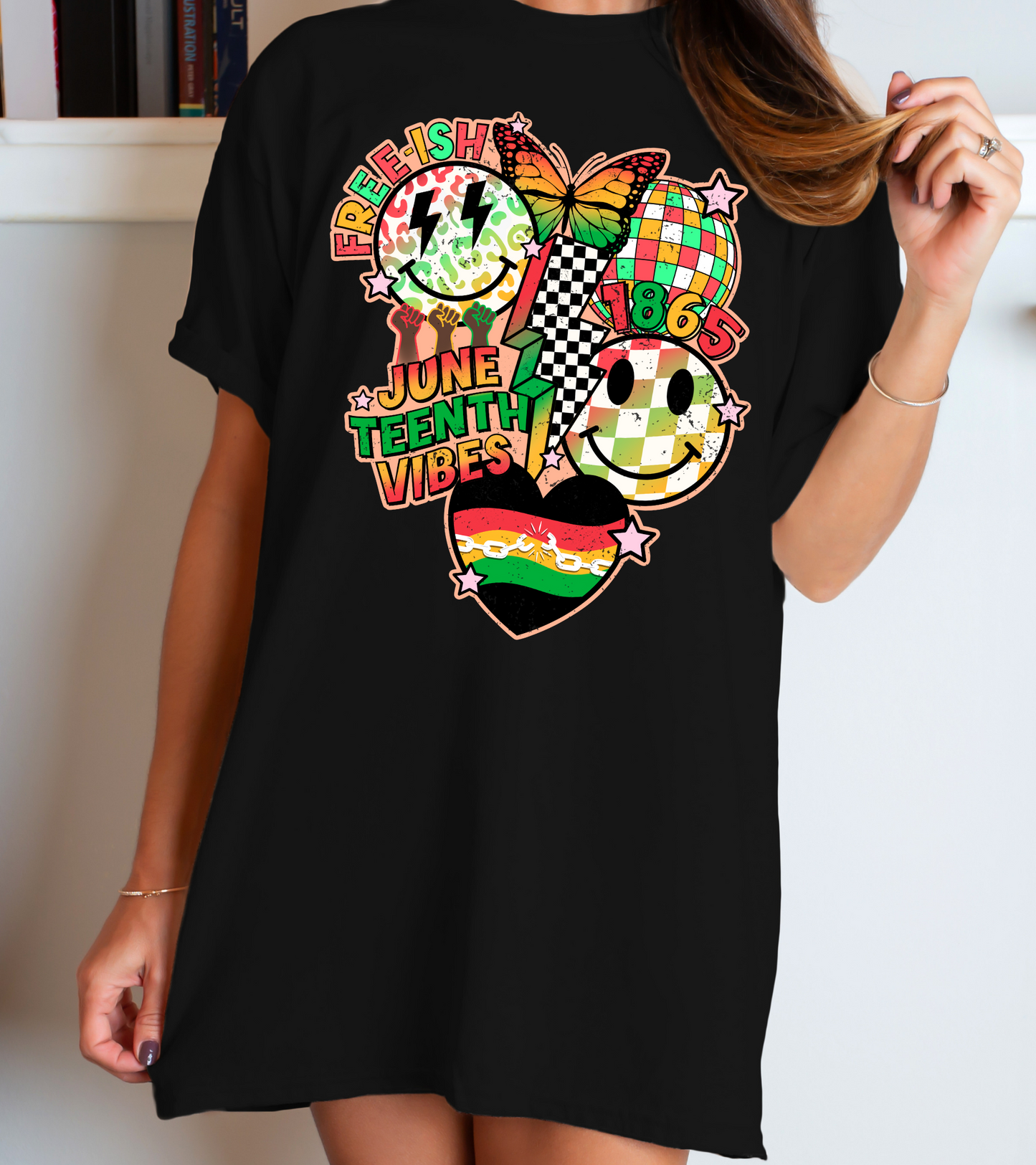 Retro Vintage Juneteenth Disco Smiley Face Lighting Bolt