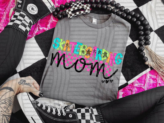 SKATEBOARDING MOM COLORFUL STARS CHECKERS