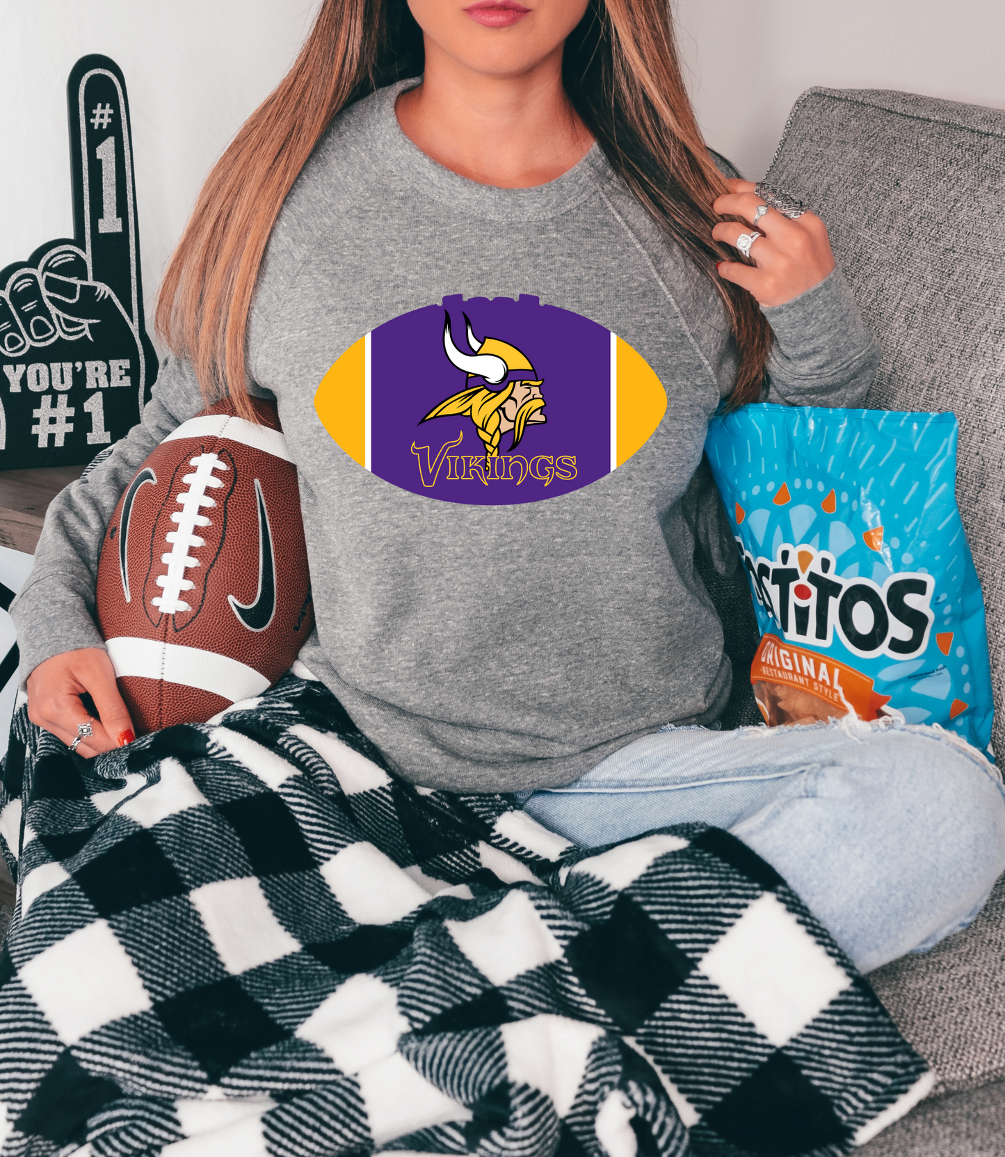 Vikings with mascot inside football