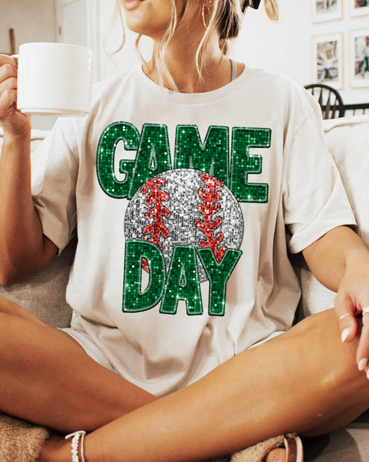 Game Day Baseball Green Glitter