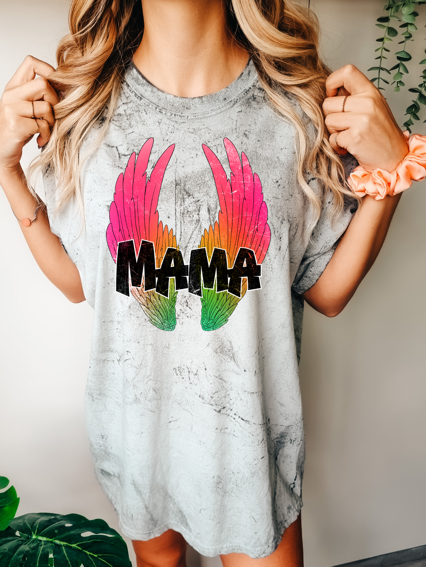 Mama, pink green and orange wings