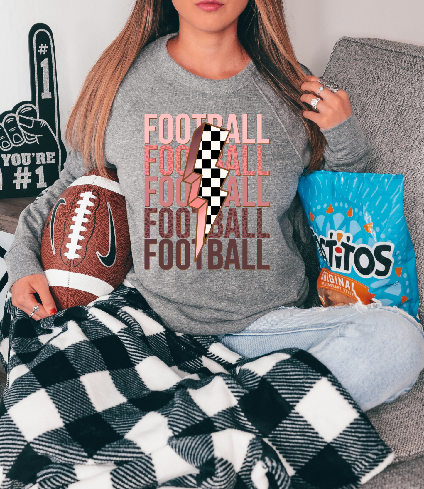 Football with checkered lightning