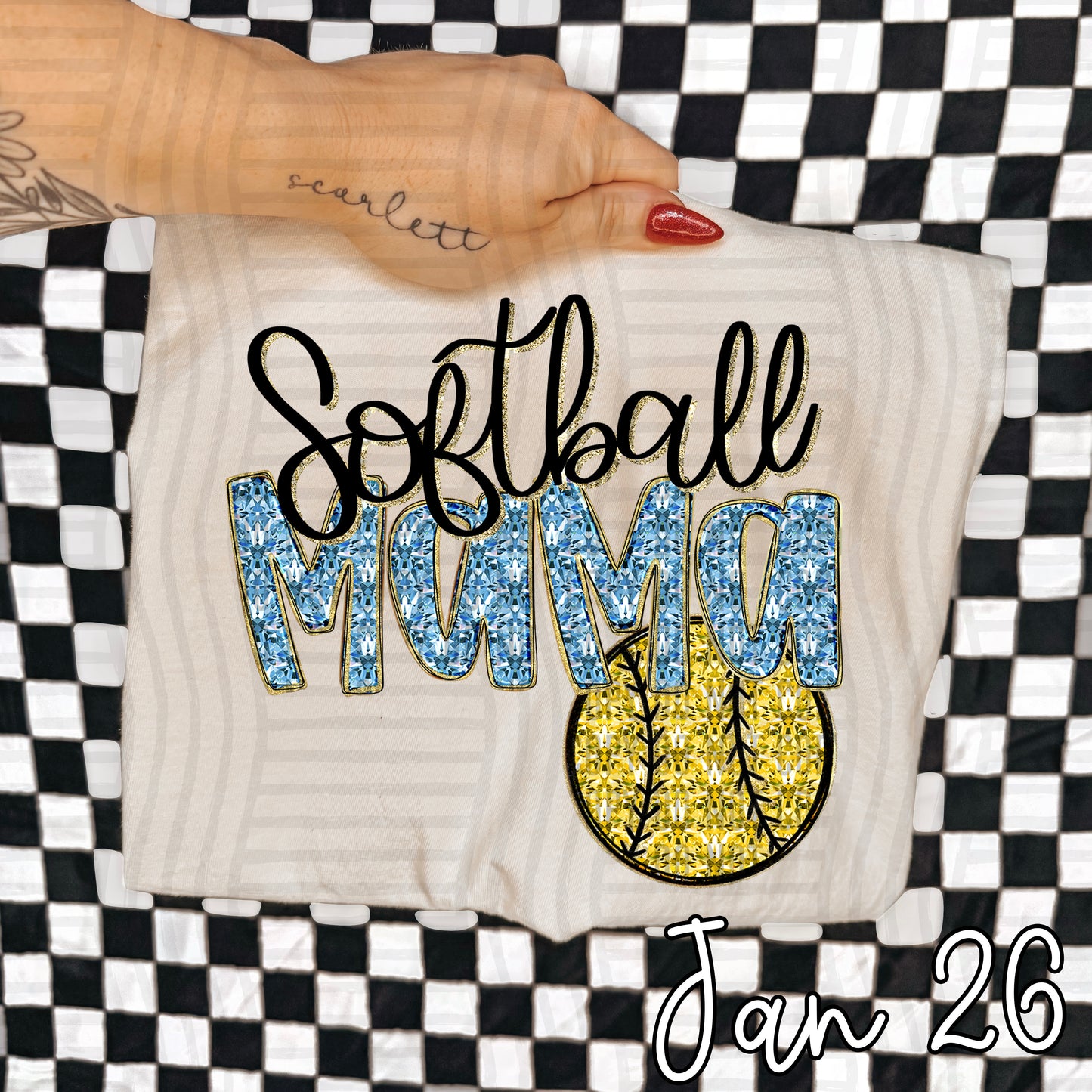 SOFTBALL MAMA LIGHT BLUE FAUX SPARKLE