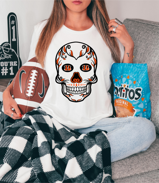 White/orange skull with Bengal's logo