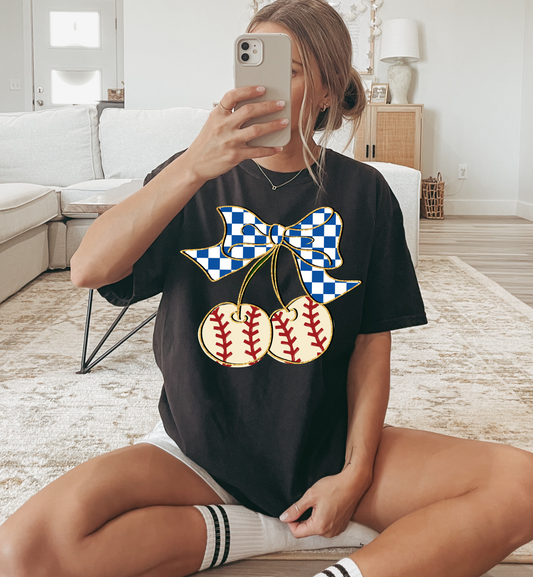 Baseball Cherries Bow