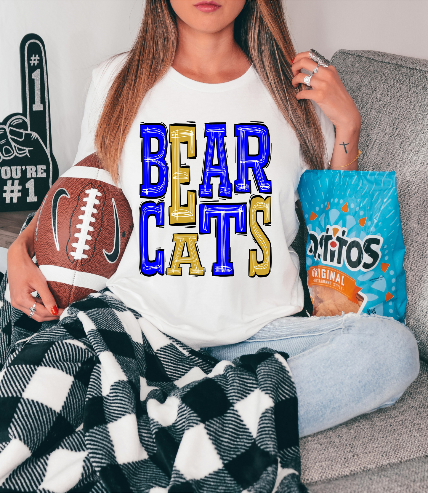 Bearcats - blue & yellow letters