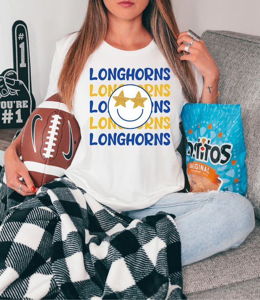Longhorns with smiley - blue and yellow letters