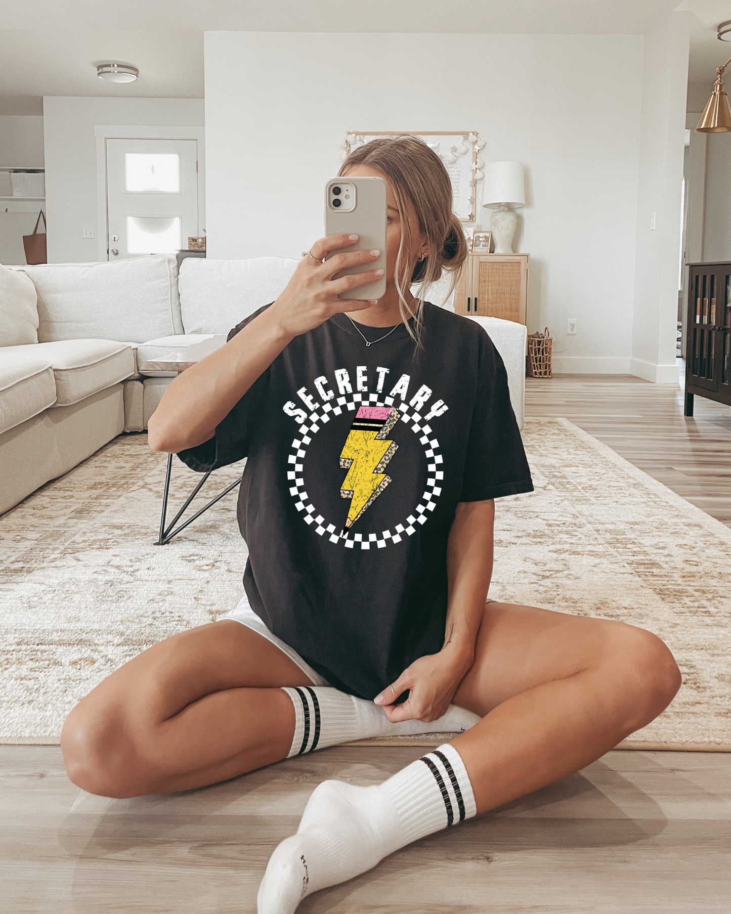 Secretary Pencil Lightning Bolt With Checkered Circle