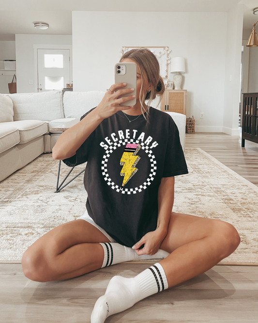 Secretary Pencil Lightning Bolt With Checkered Circle