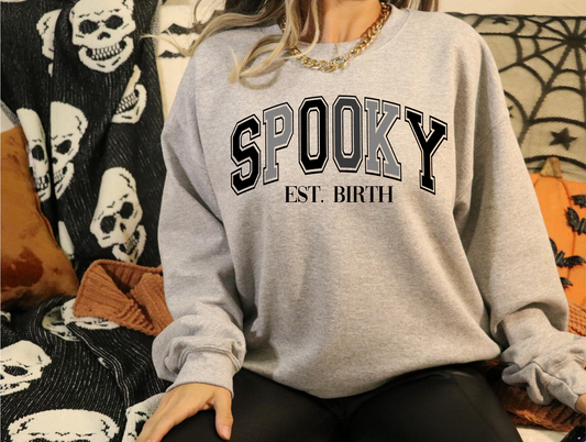 Spooky est. birth - grey/black letters