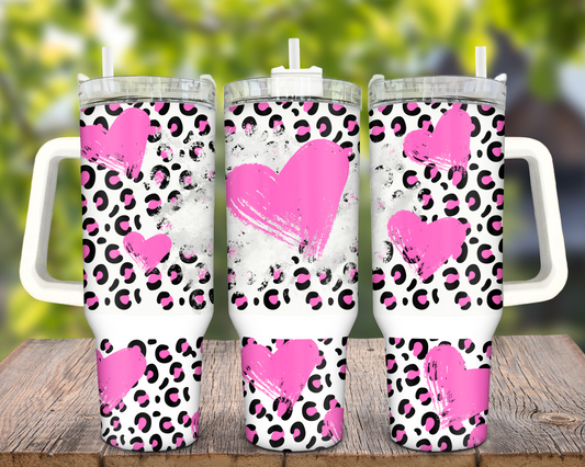 Pink Hearts Leopard - 40oz Tumbler Wrap