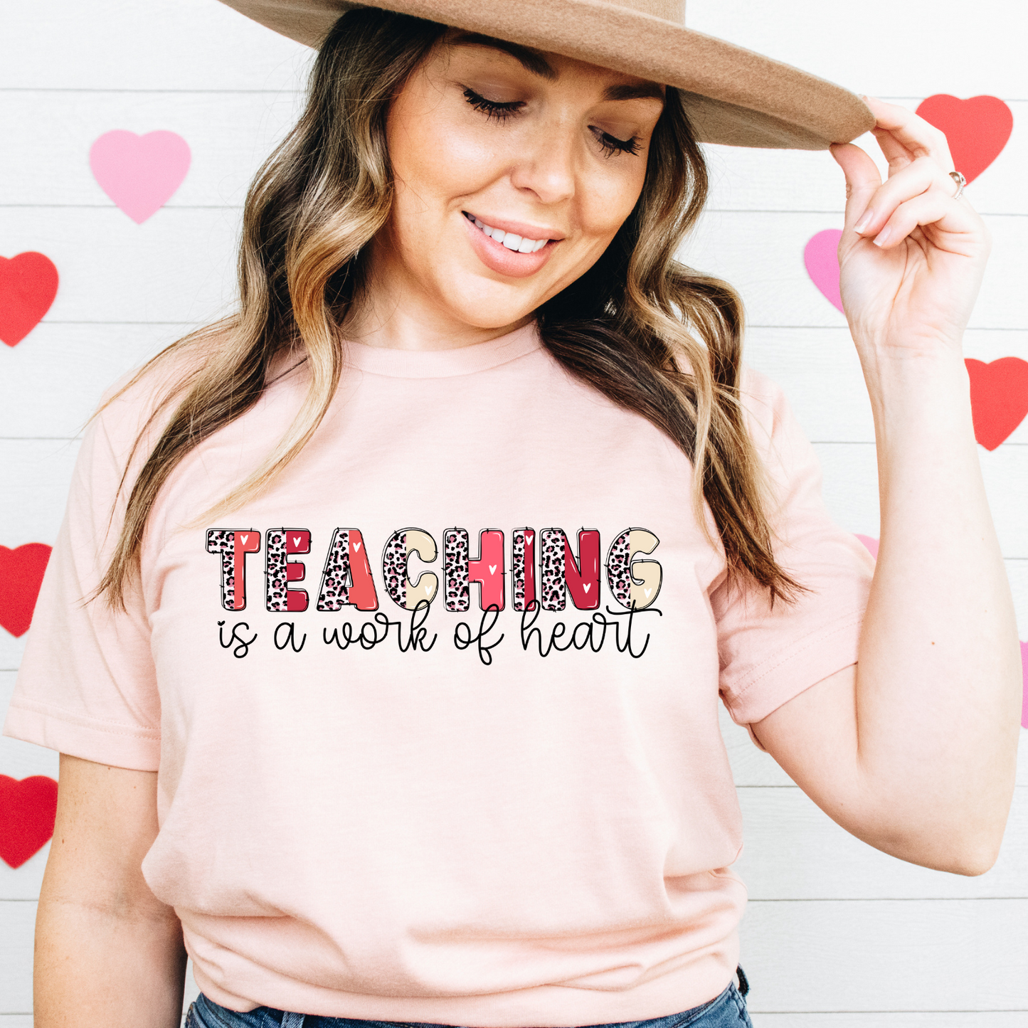 Teaching Is A Work Of Heart Leopard Heart Letters- DTF Transfer