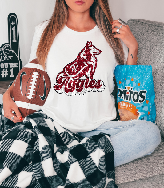 Aggies, sequin - mascot red & white