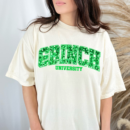 faux sequin green man university
