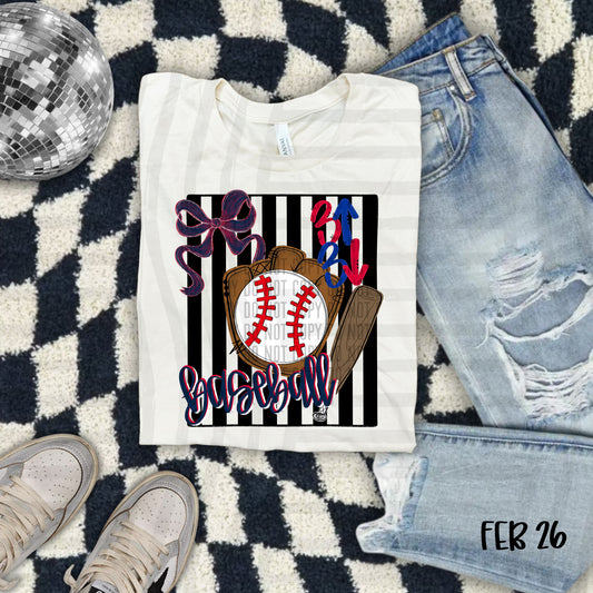 BASEBALL STRIPES BLUE BOW