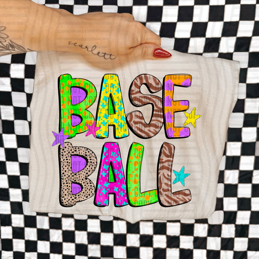 BASEBALL COLORFUL CHEETAH ZEBRA STARS