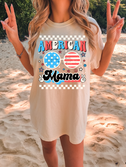 American Mama Tan Checkered Distressed Vintage Retro