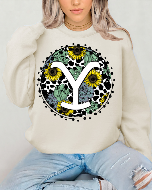 Yellowstone Cow Print And Flowers