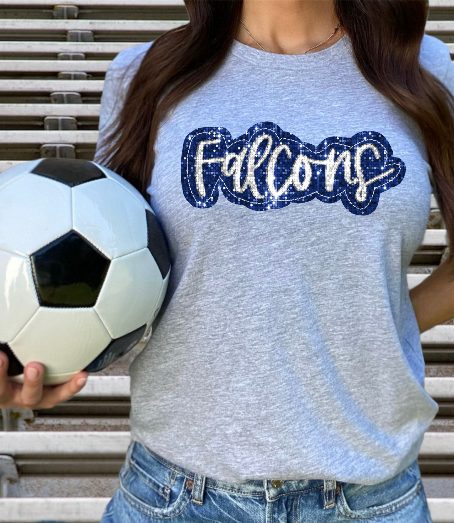 Falcons, blue/white letters - faux sequin