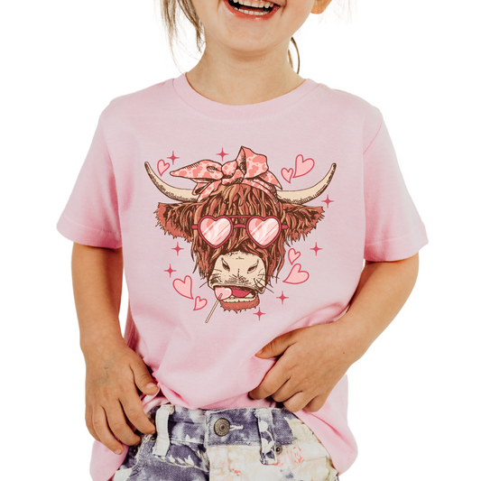 Pink Heart Glasses Highland Cow- DTF Transfer