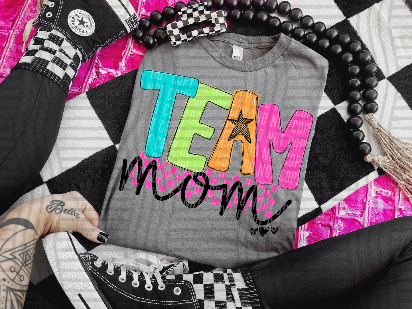 TEAM MOM COLORFUL STARS CHECKERS