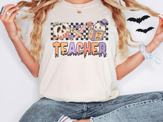 Teacher with drip and checkered