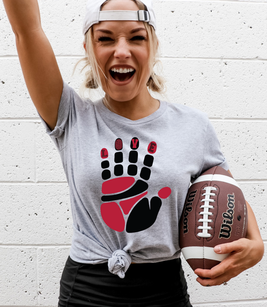 Red/black hand with love on fingertips