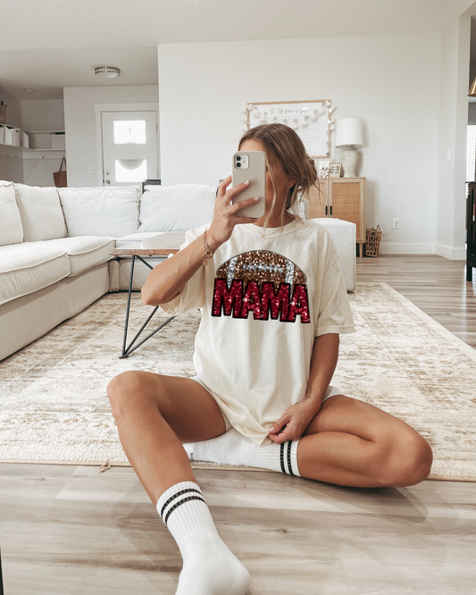 Mama Red Glitter Football