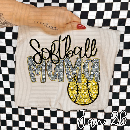 SOFTBALL MAMA WHITE FAUX SPARKLE