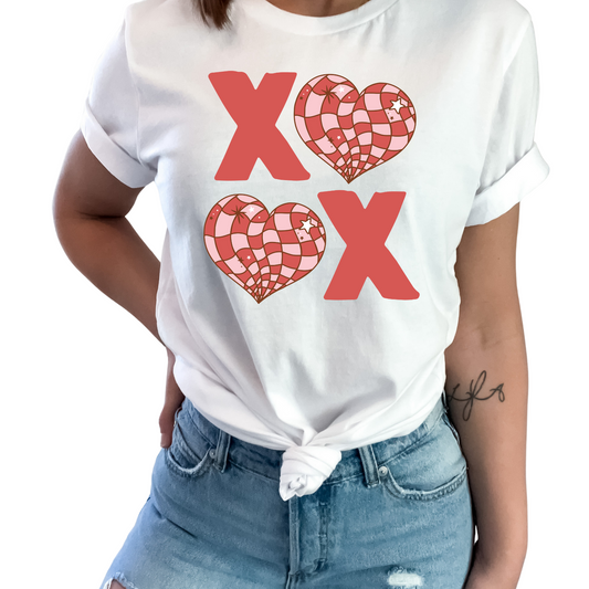 XO OX Pink Disco Heart Stacked-DTF Transfer