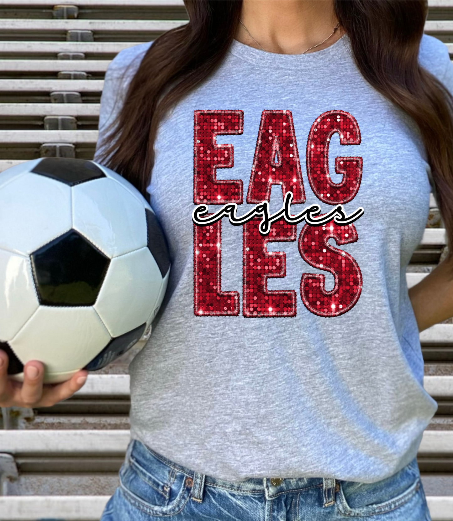Eagles, red letters - faux sequin