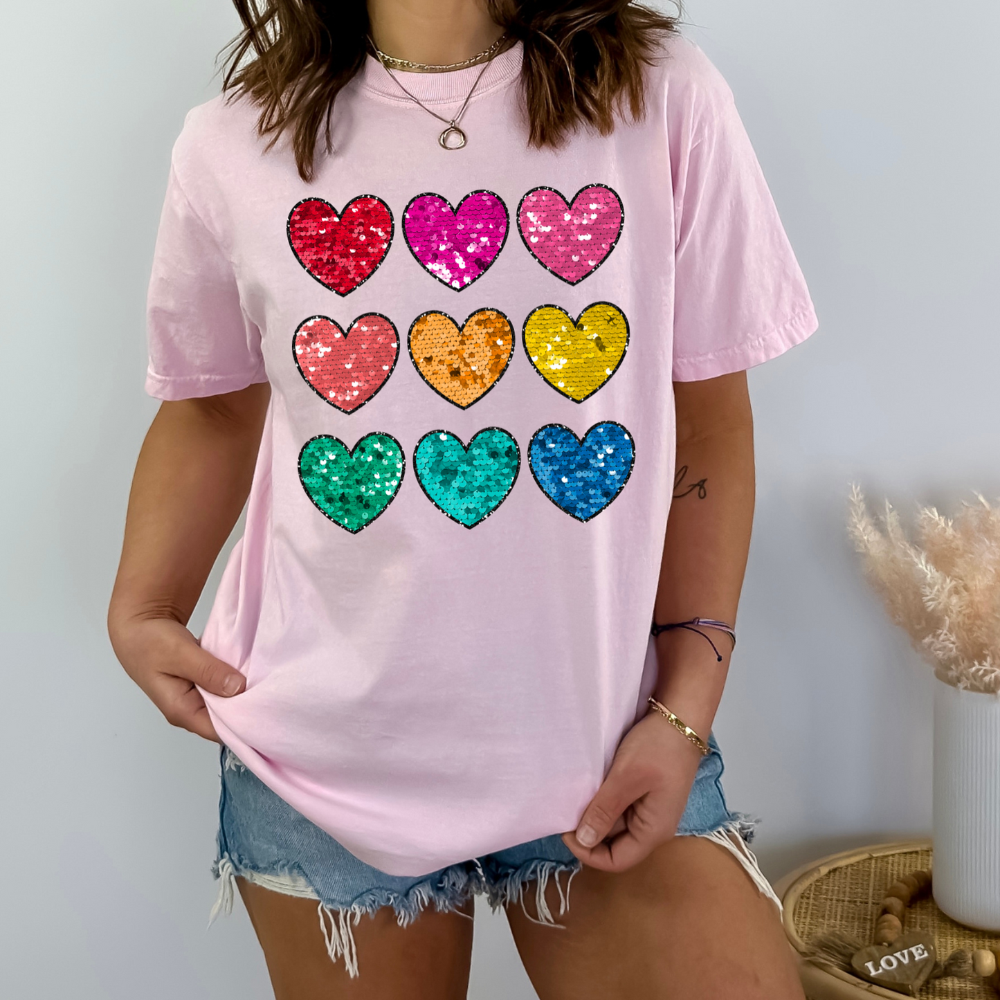 Sequin Rainbow Hearts