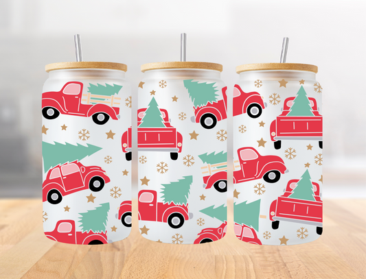 Red truck hauling Christmas tree - UV Libby Wrap