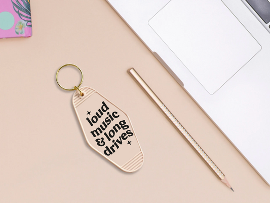 Loud music and long drives - Motel keychain