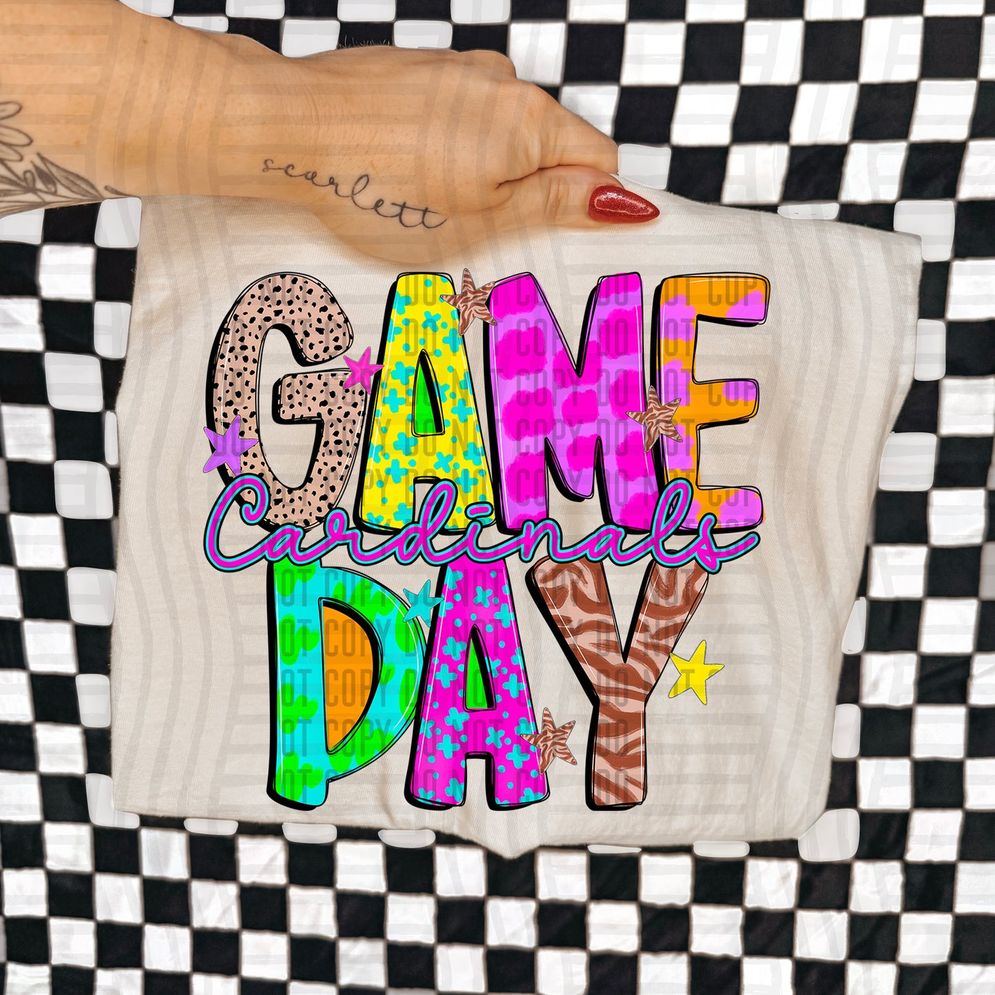 GAME DAY CARDINALS COLORFUL CHEETAH ZEBRA STARS