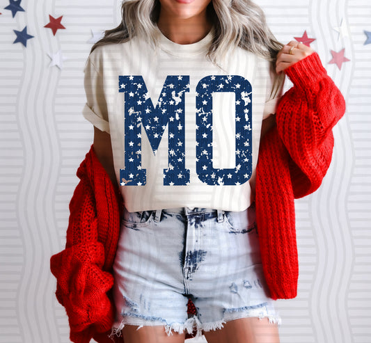 MO BLUE WITH STARS & DISTRESSED