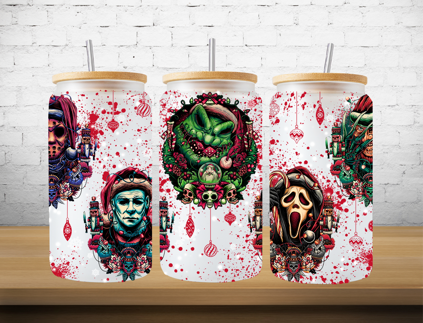 Creepy Christmas Red Splatter Ornaments - UV Libby Wrap