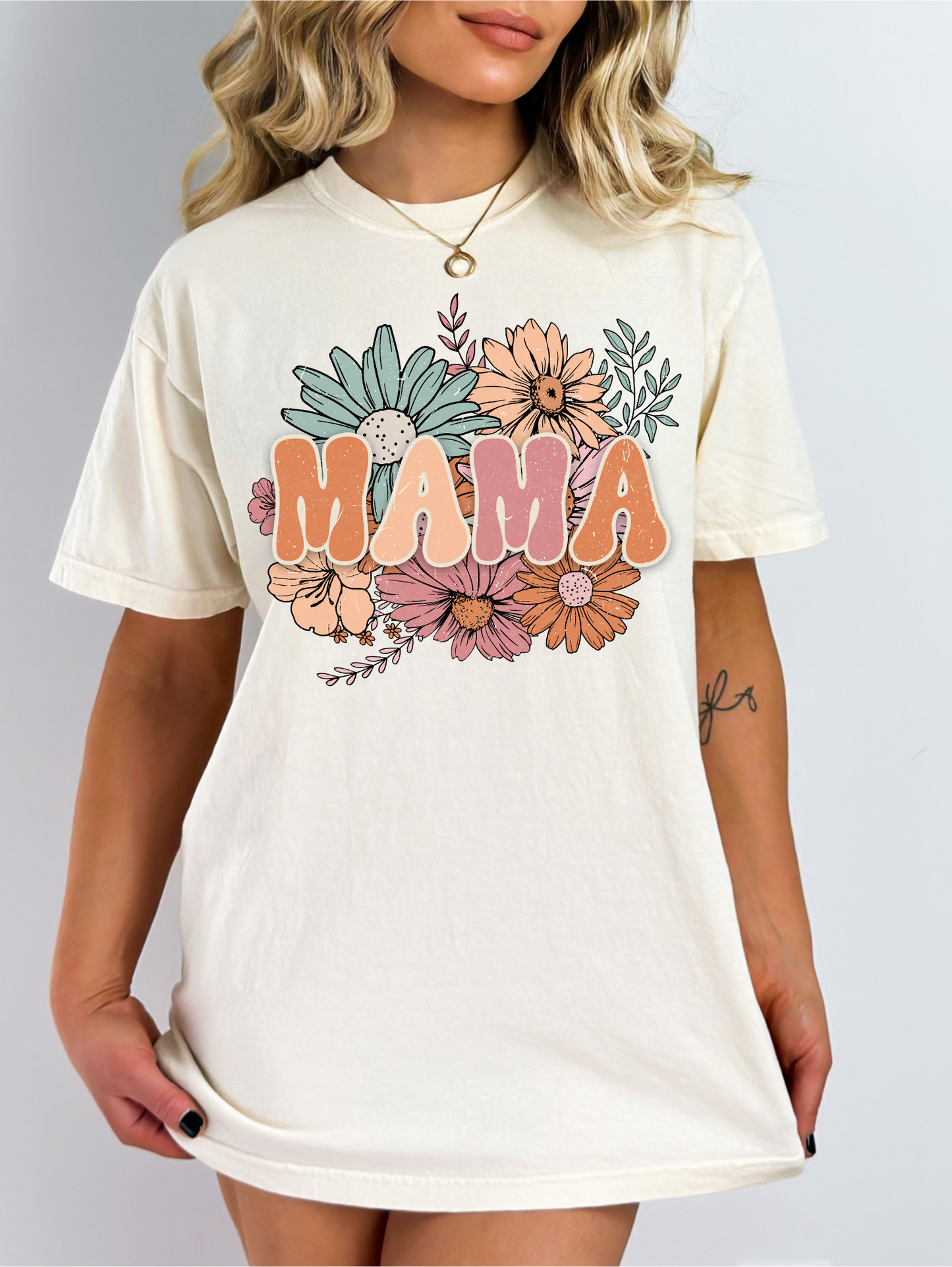 Mama, with bouquet-pink and orange