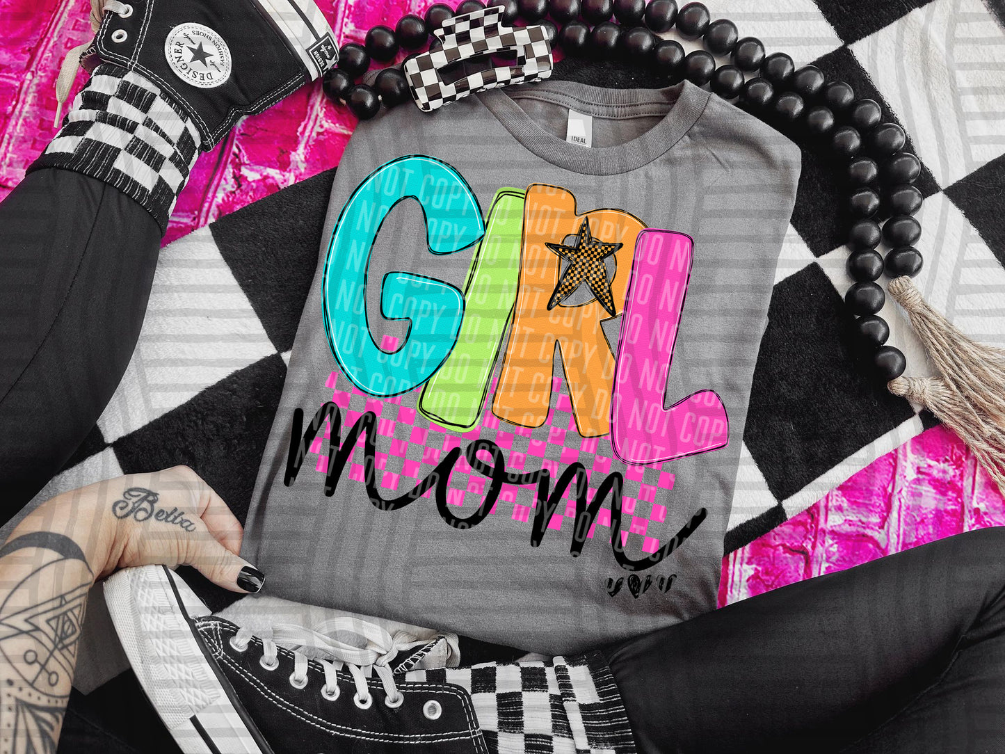 GIRL MOM COLORFUL STARS CHECKERS