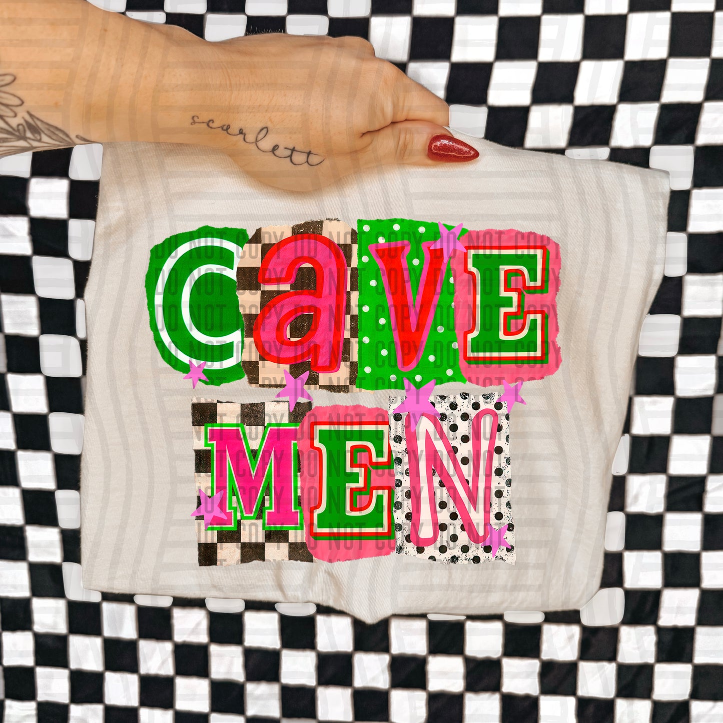 CAVEMEN RED & GREEN CHECKERS