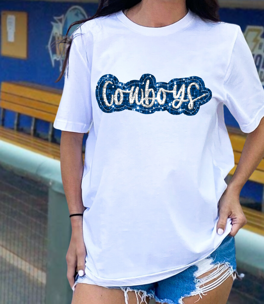 Cowboys - white and blue glitter