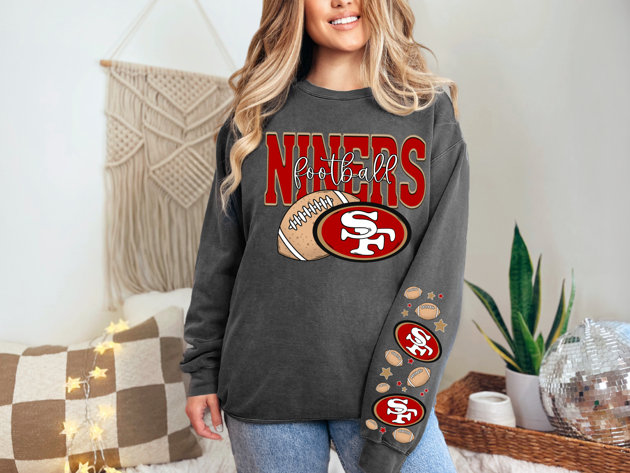 Niners Merchandise Faux Embroidery Niners Football - FRONT – Earthline Customs