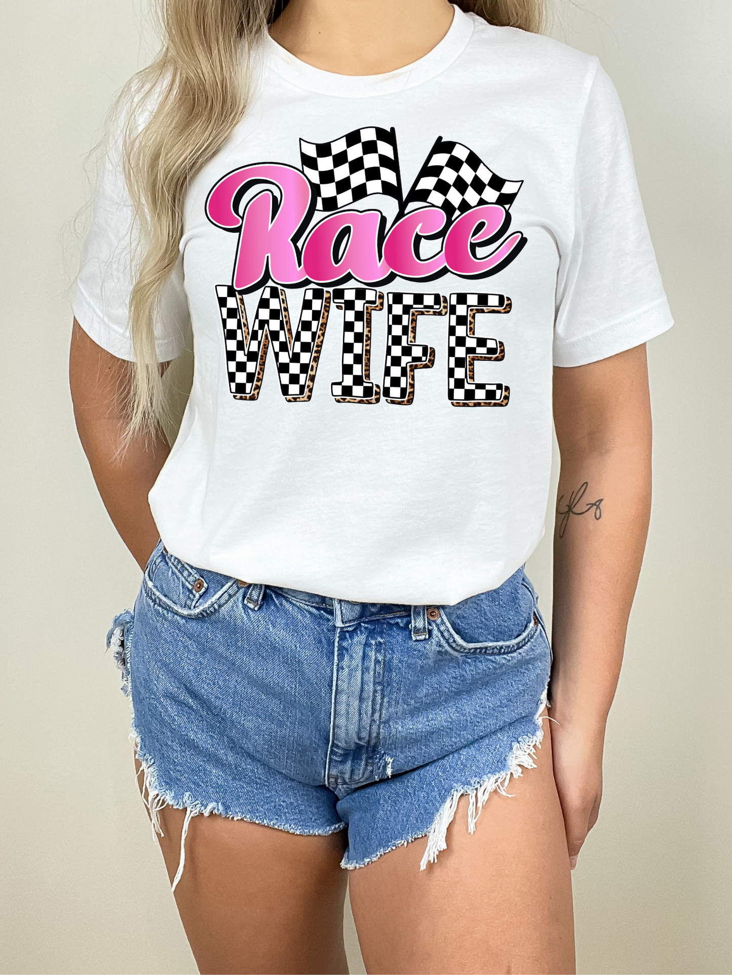 Pink Metallic Race Wife Checkered Flag