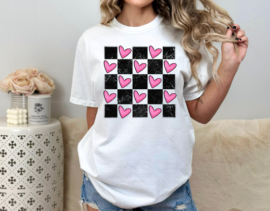Pink hearts & black checkered