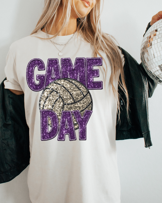 Game Day Volleyball Purple Glitter