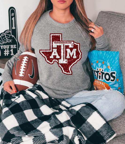 T A&M State Outline GLITTER - DTF Print