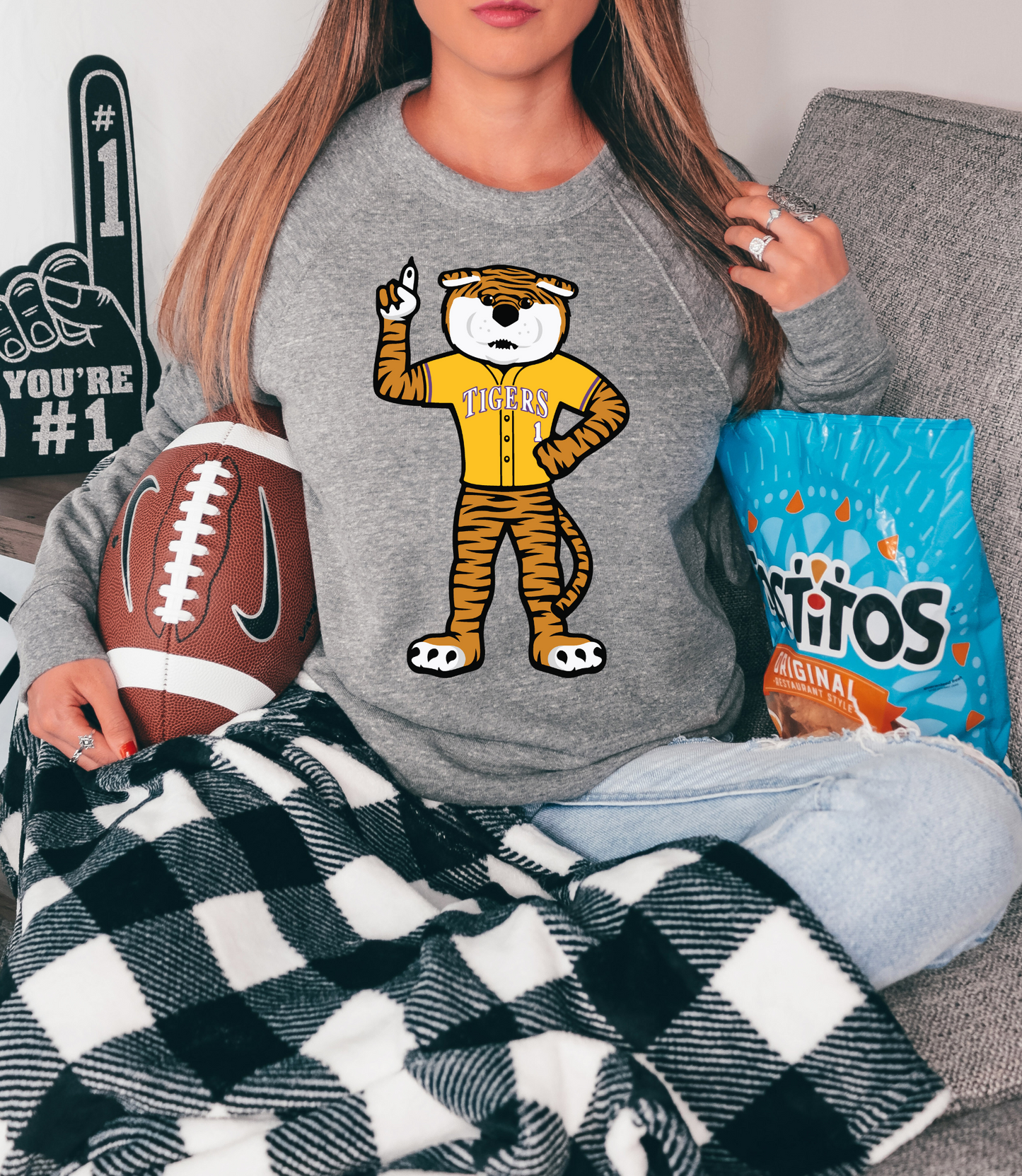 LSU tiger in yellow shirt