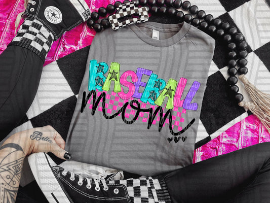 BASEBALL MOM COLORFUL STARS CHECKERS